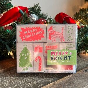 Merry & Bright Christmas Holiday Rubber Stamp Kit